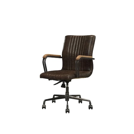 Homeroots Distressed Chocolate Top Grain Leather Executive Office Chair 319064